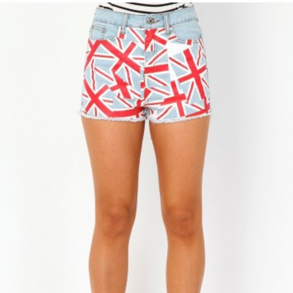 Missguided Union Jack Flag Denim Shorts - Size US 6 NWT